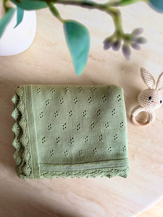 Pointelle Knit Blanket In Sage Green