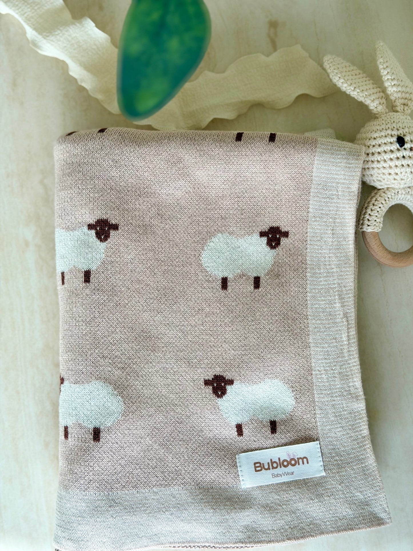 Sheep Knit Blanket In Khaki