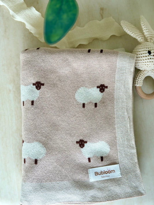 Sheep Knit Blanket In Khaki