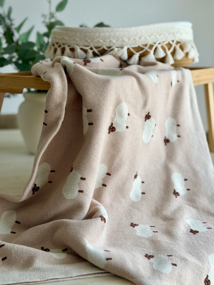 Sheep Knit Blanket In Khaki