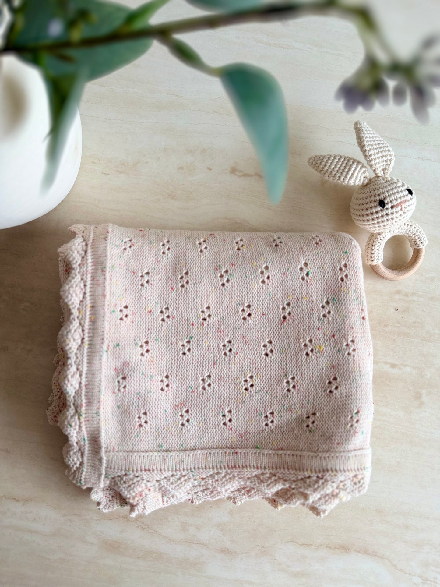 Pointelle Knit Blanket In Confetti Cream