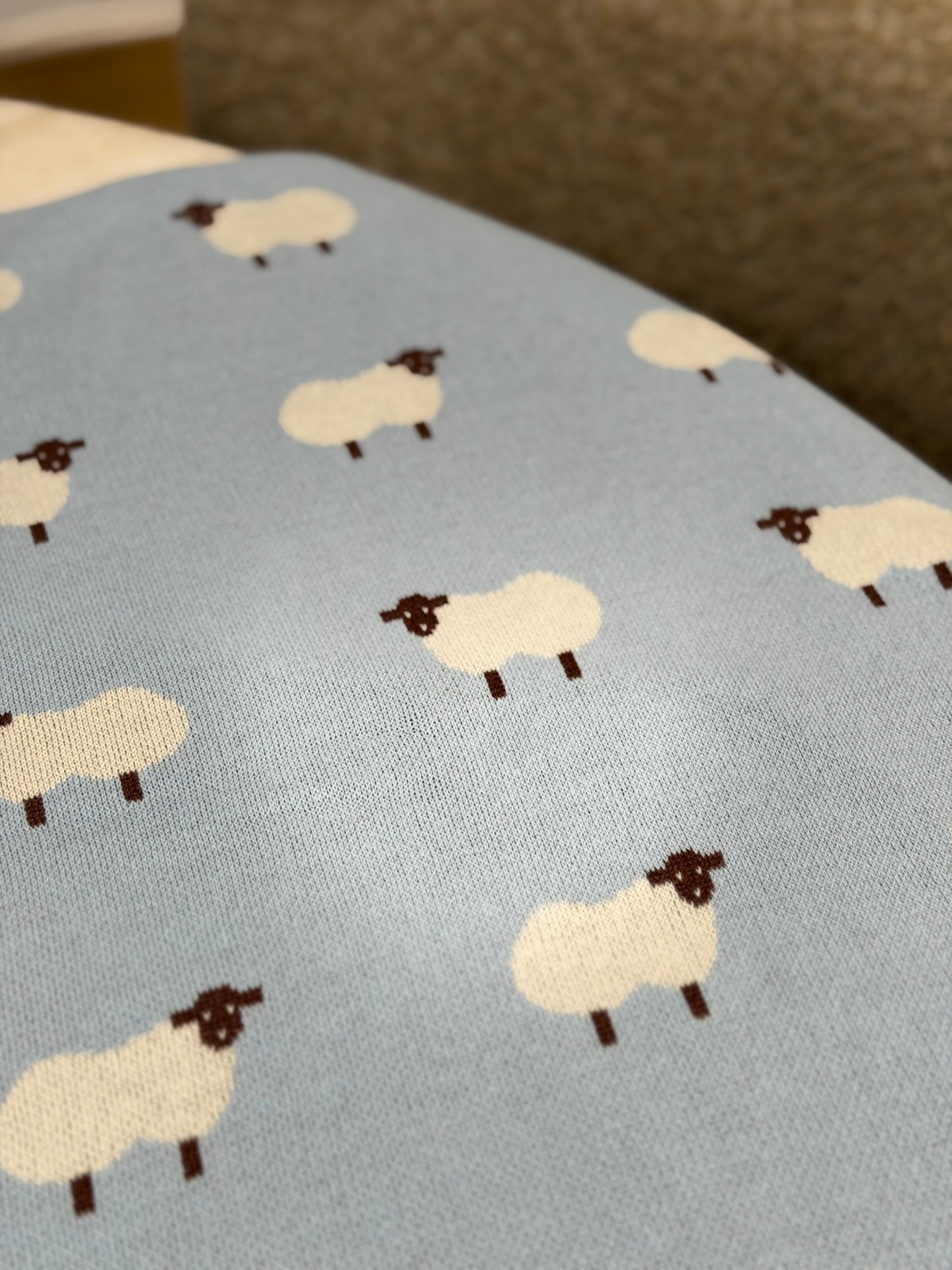 Sheep Knit Blanket In Blue