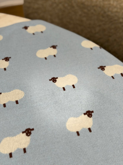 Sheep Knit Blanket In Blue