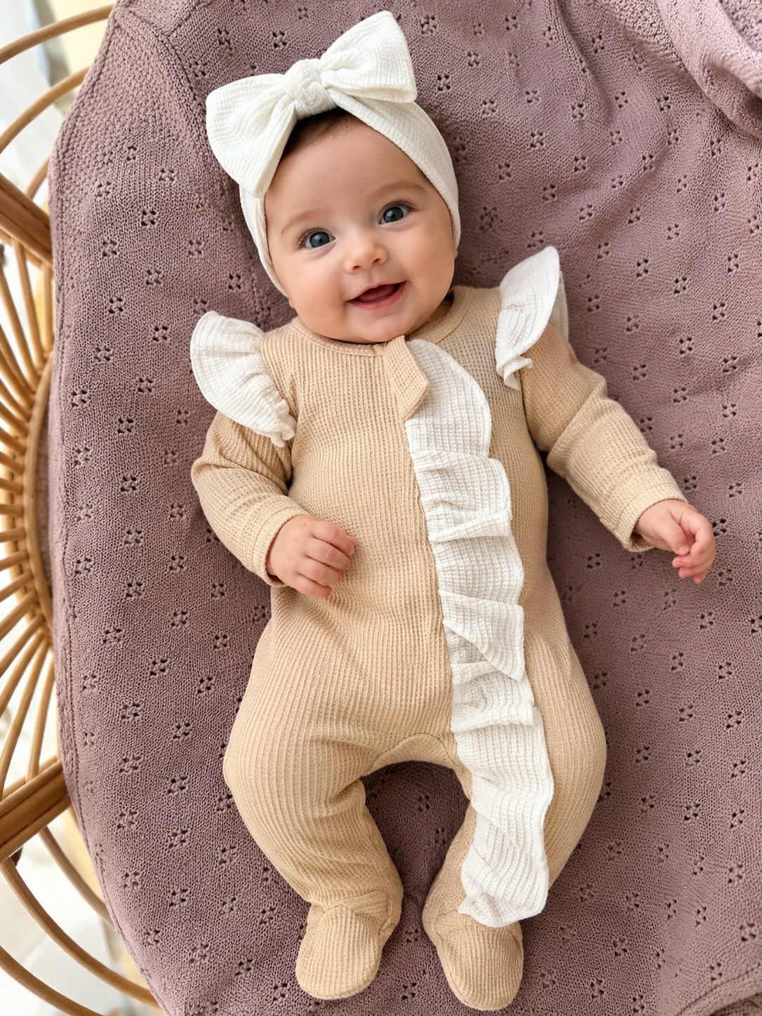 Waffle Footed Romper with Headband