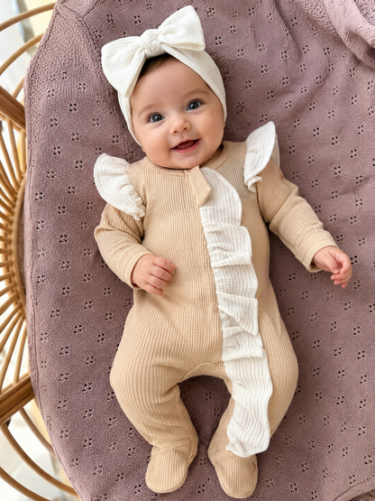 Waffle Footed Romper with Headband