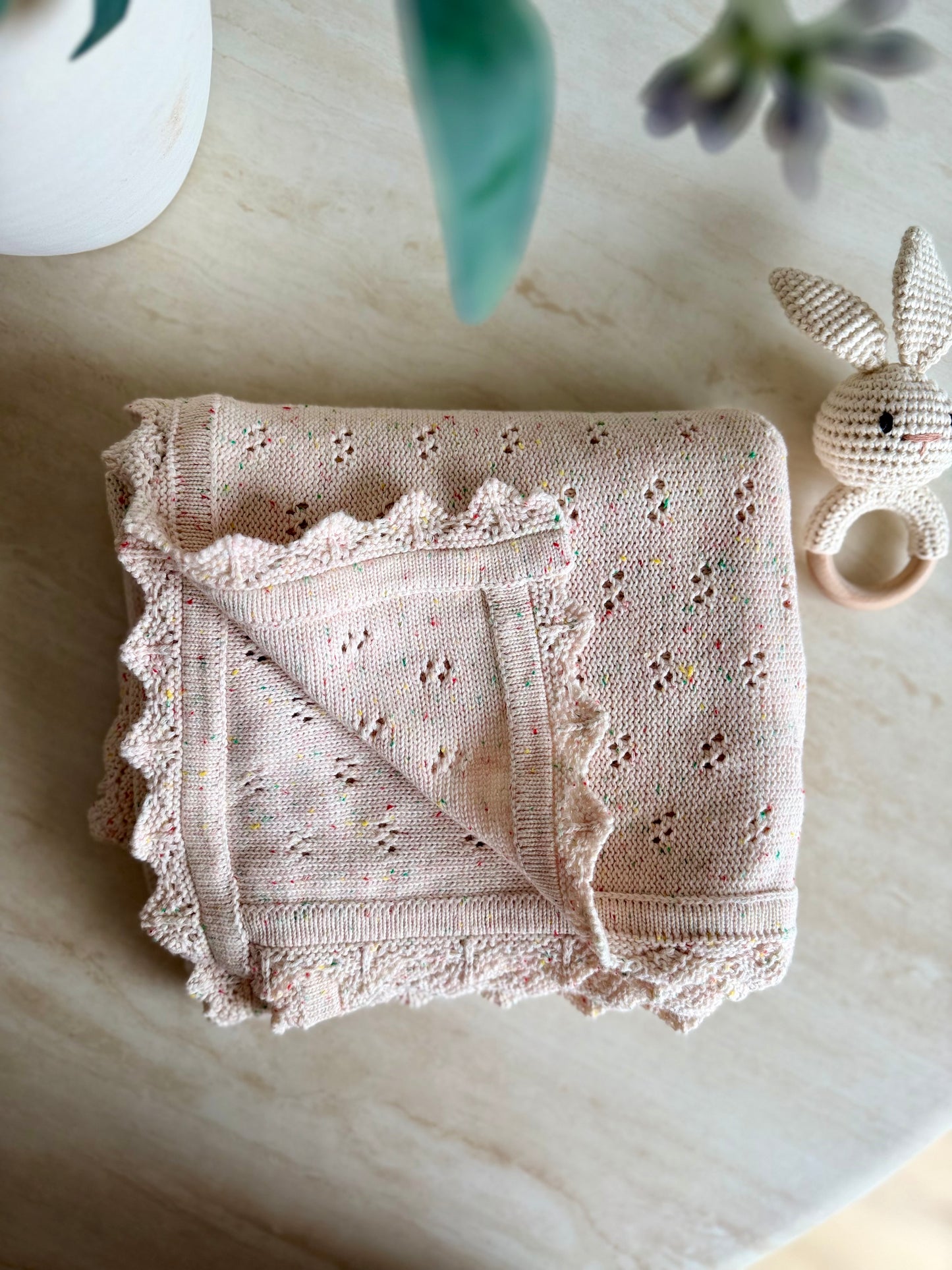 Pointelle Knit Blanket In Confetti Cream