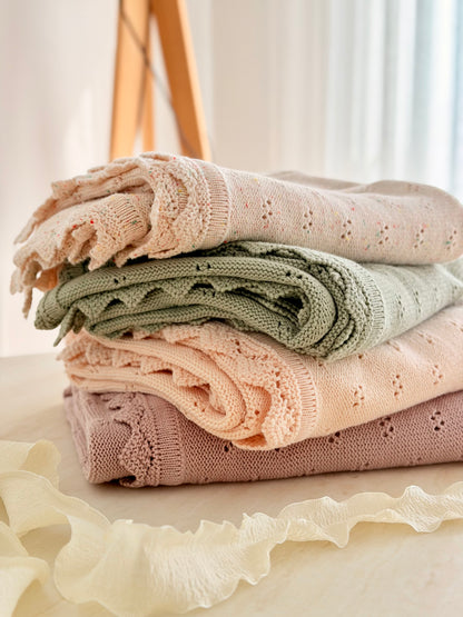 Pointelle Knit Blanket In Blush Bloom