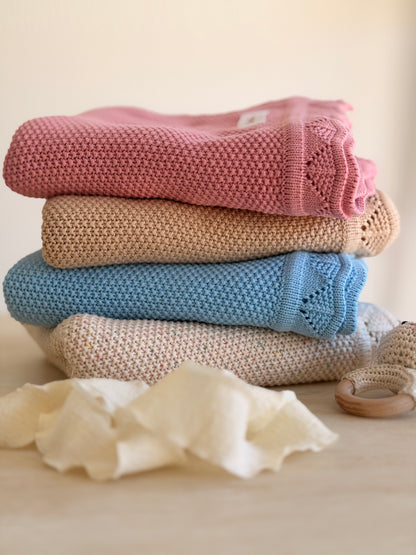 Heirloom Knit Blanket In Rose Petal