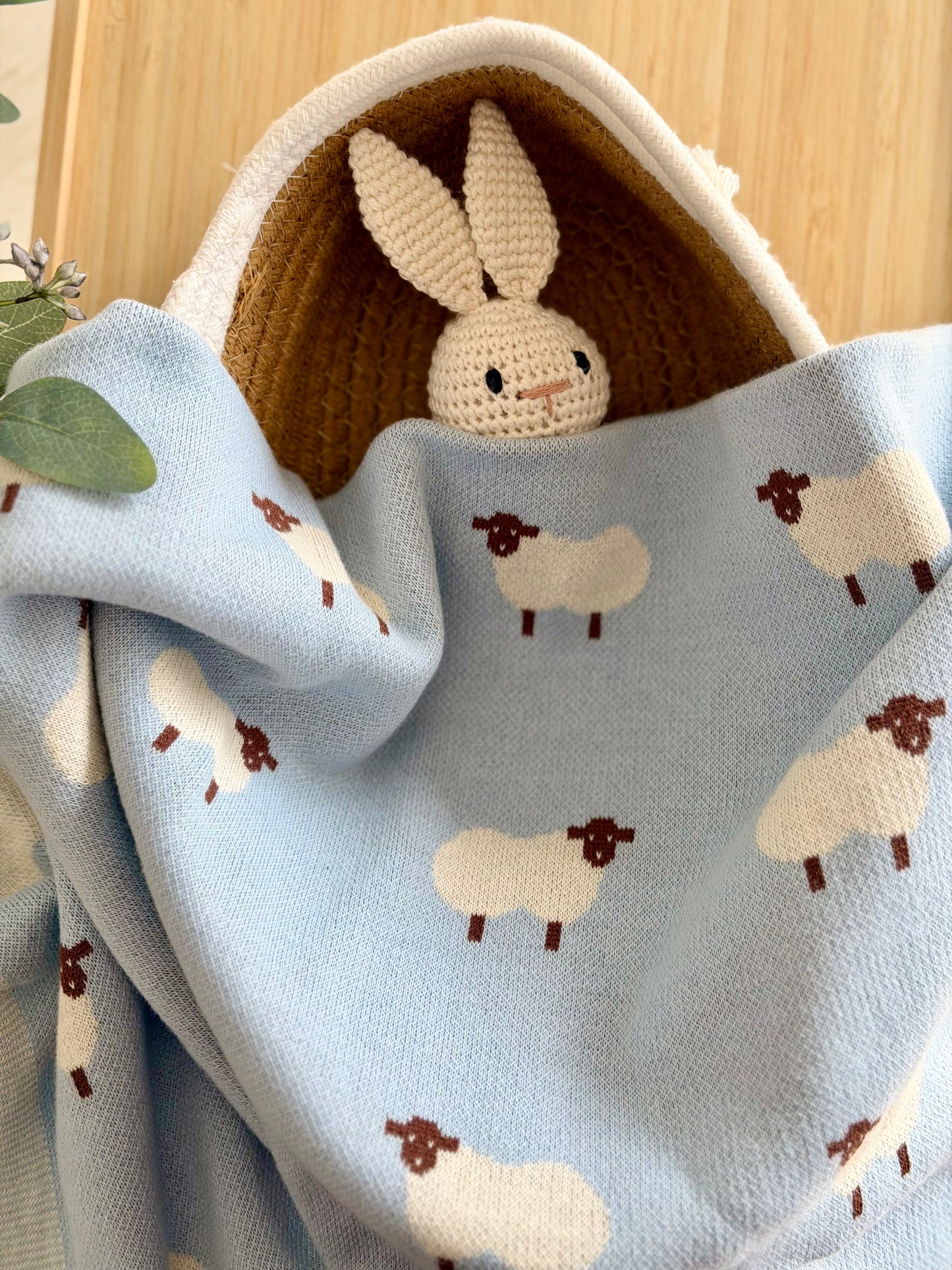 Sheep Knit Blanket In Blue