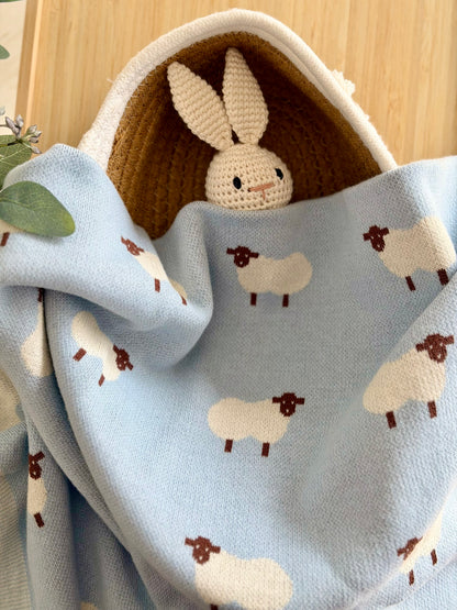 Sheep Knit Blanket In Blue
