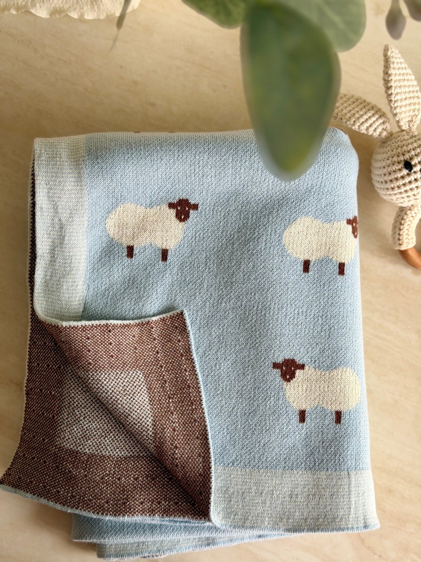 Sheep Knit Blanket In Blue