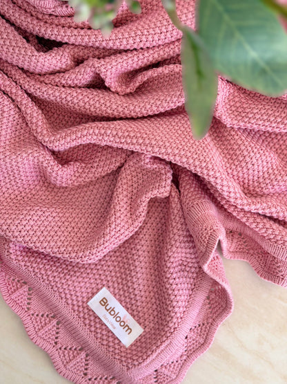 Heirloom Knit Blanket In Rose Petal