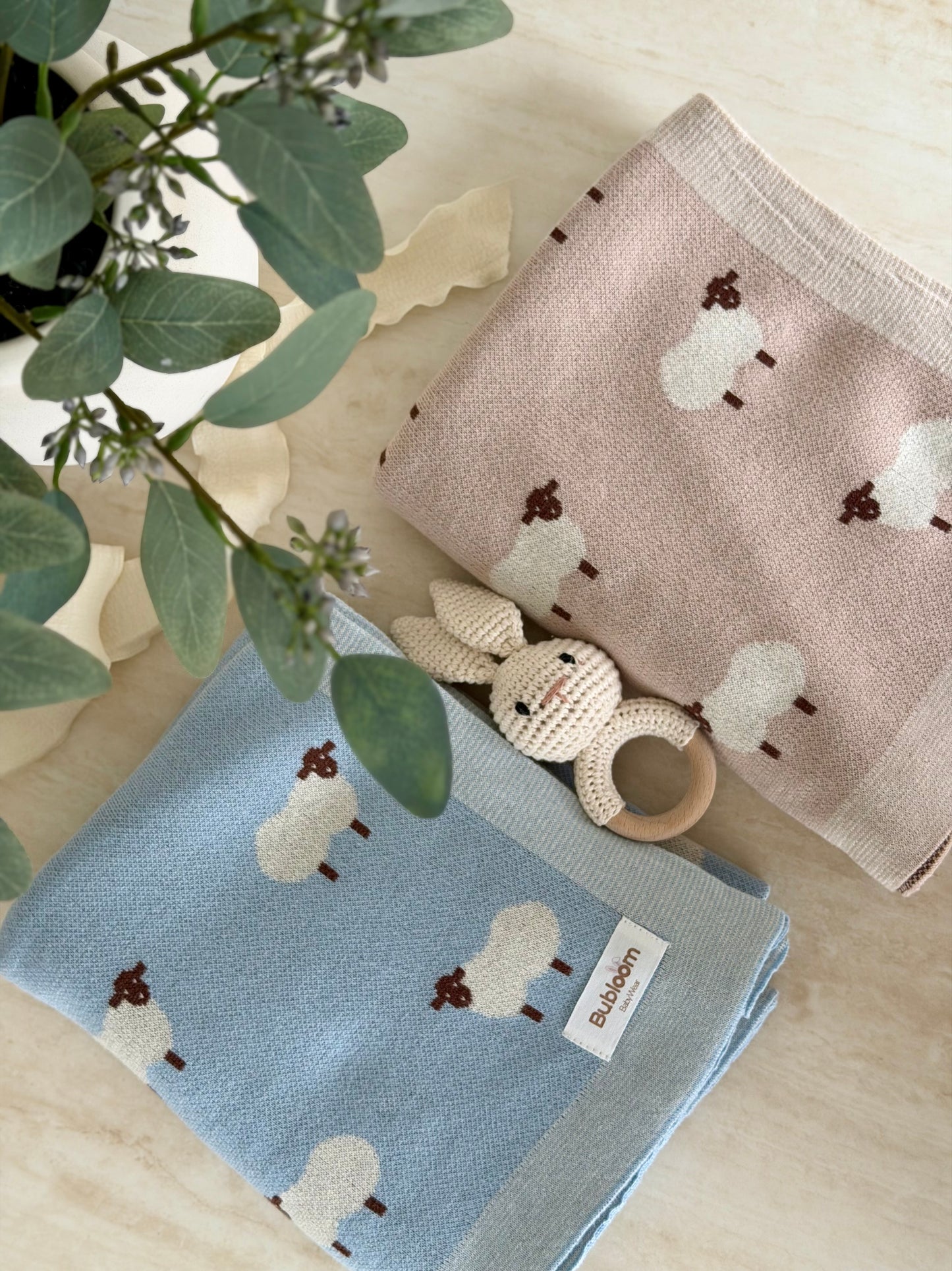 Sheep Knit Blanket In Blue