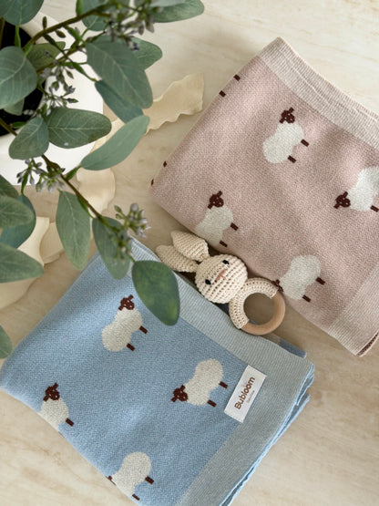 Sheep Knit Blanket In Blue