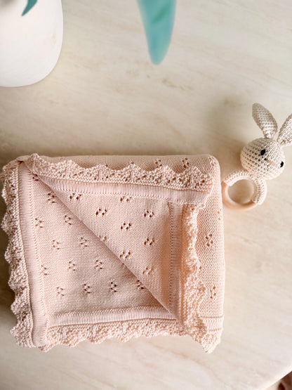 Pointelle Knit Blanket In Blush Bloom