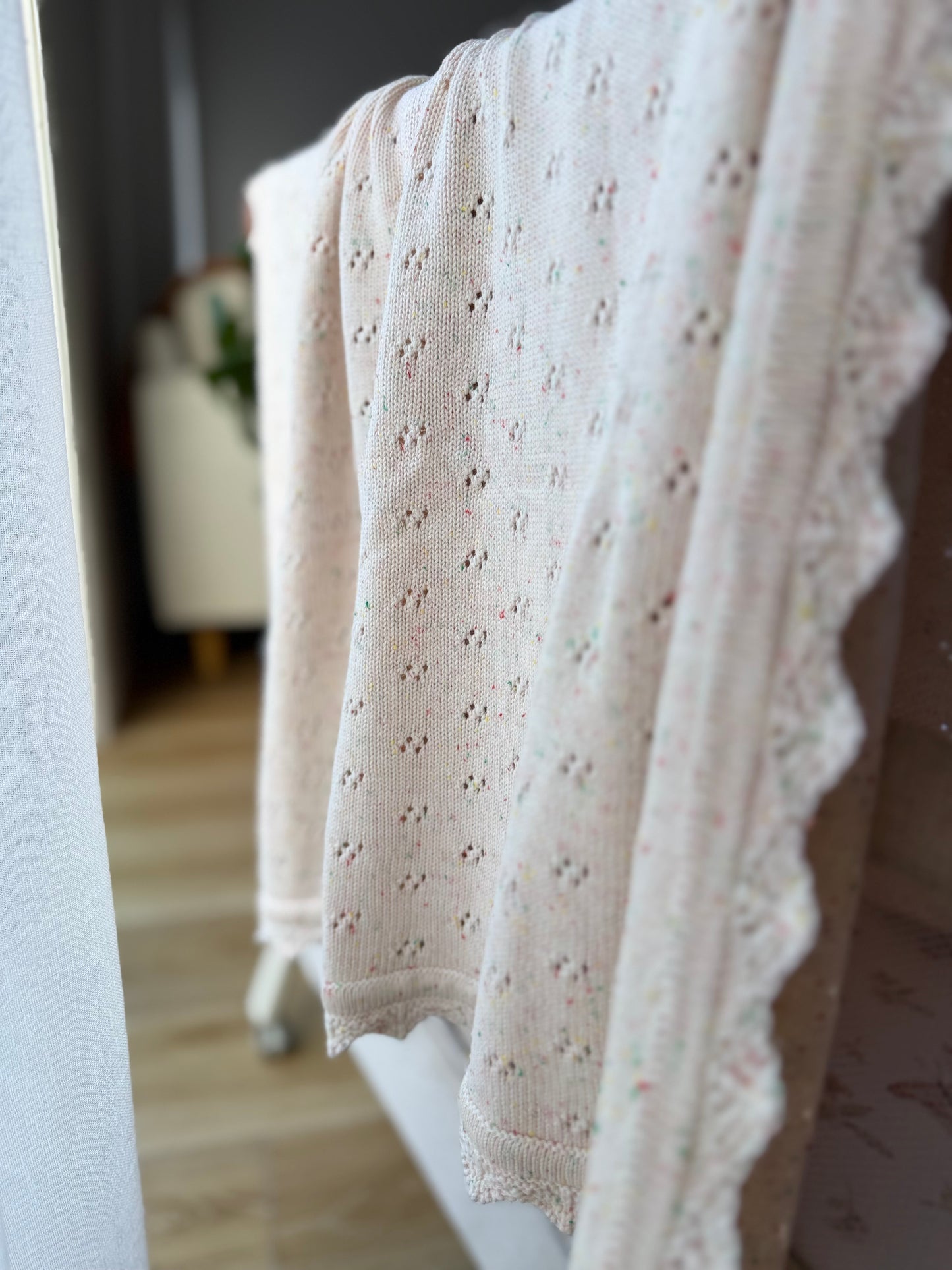 Pointelle Knit Blanket In Confetti Cream