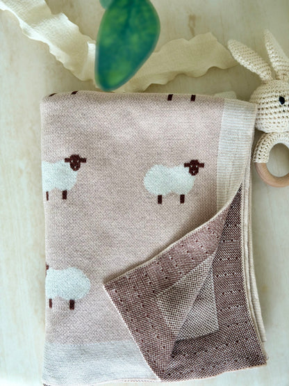 Sheep Knit Blanket In Khaki