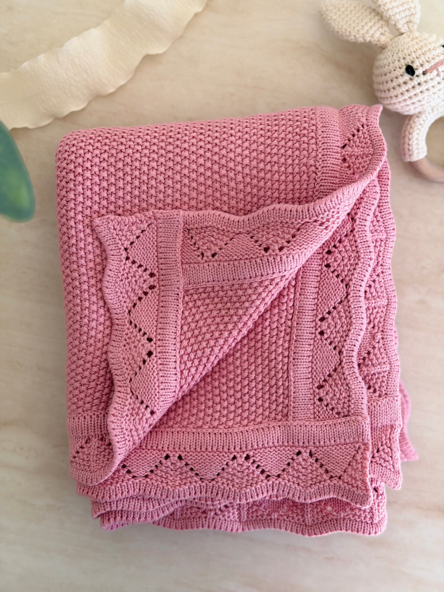 Heirloom Knit Blanket In Rose Petal