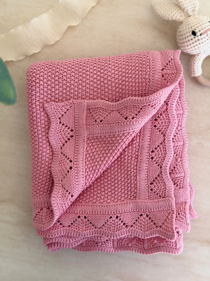 Heirloom Knit Blanket In Rose Petal