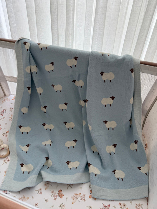 Sheep Knit Blanket In Blue