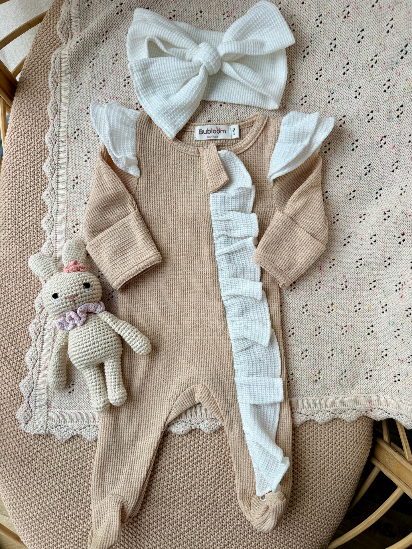 Waffle Footed Romper with Headband