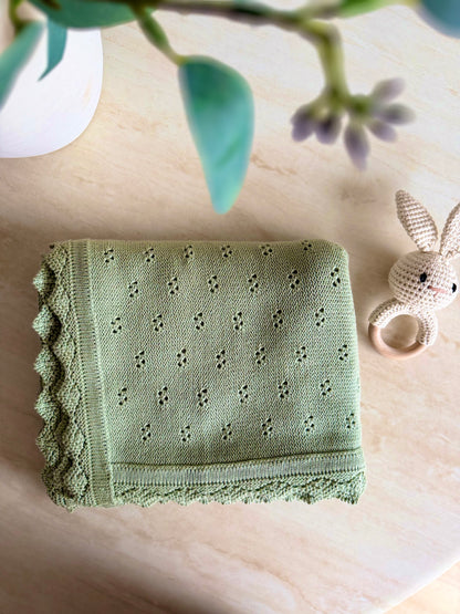 Pointelle Knit Blanket In Sage Green