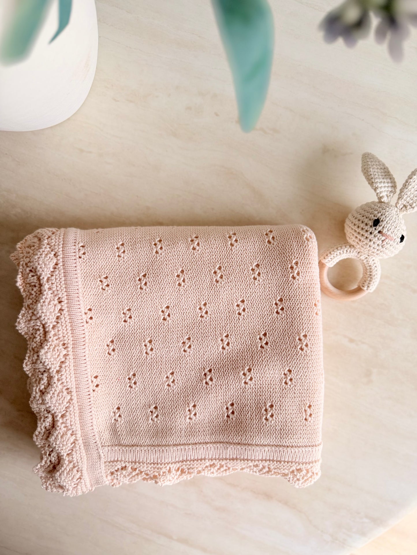 Pointelle Knit Blanket In Blush Bloom