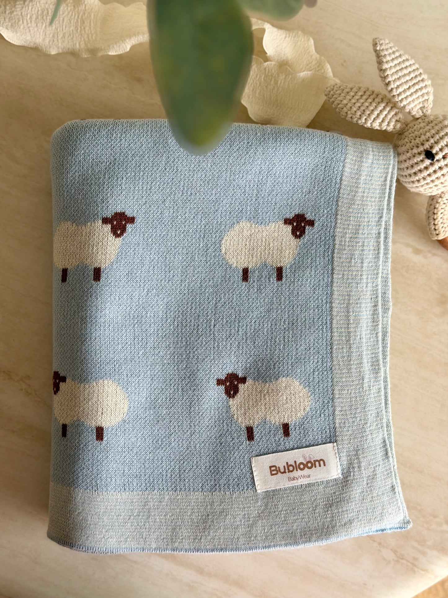 Sheep Knit Blanket In Blue