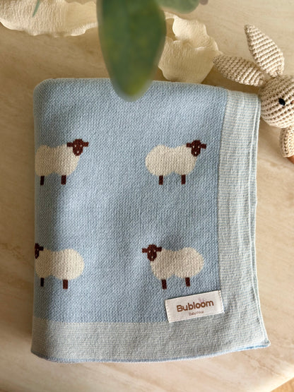 Sheep Knit Blanket In Blue