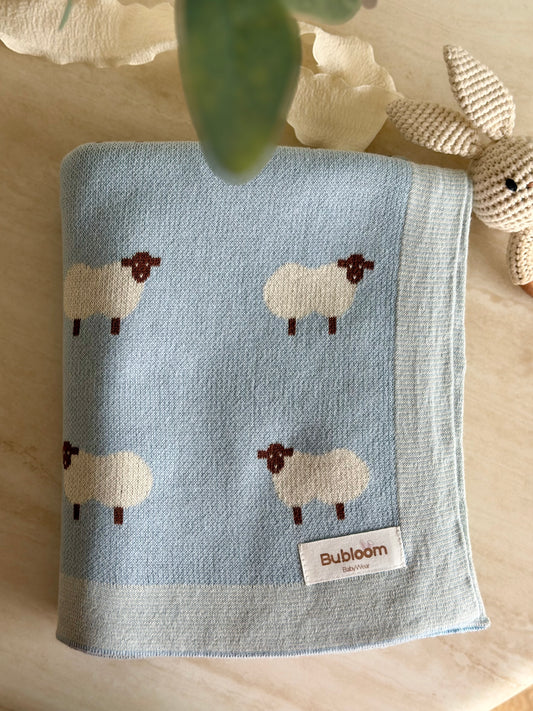 Sheep Knit Blanket In Blue