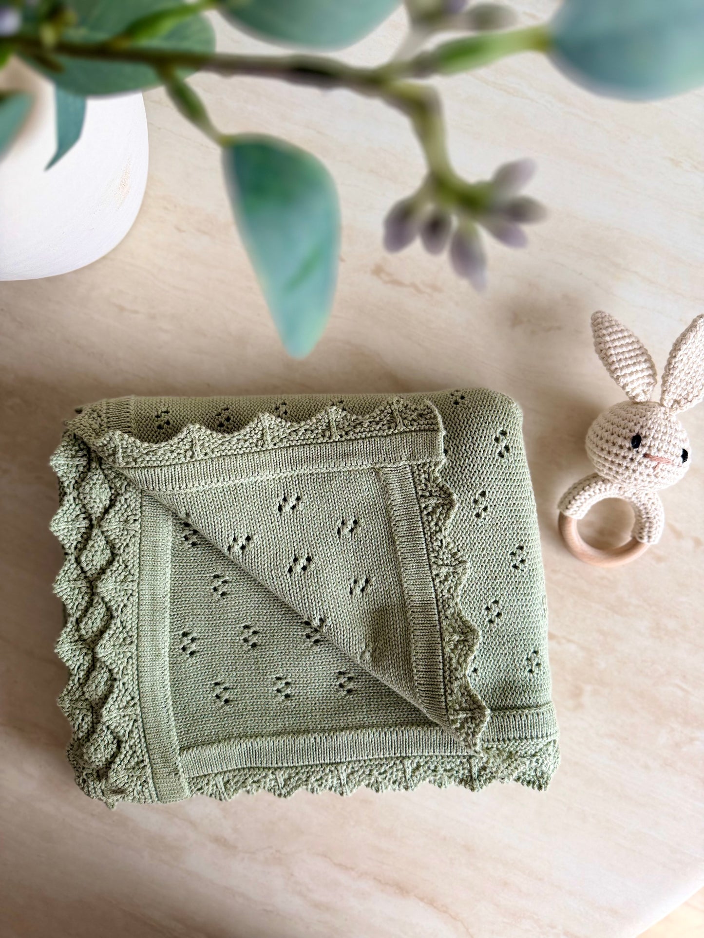 Pointelle Knit Blanket In Sage Green