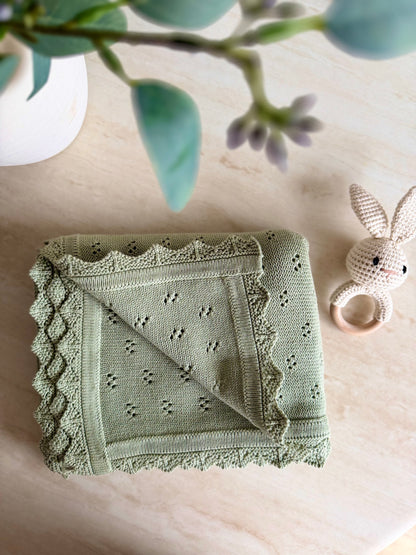Pointelle Knit Blanket In Sage Green