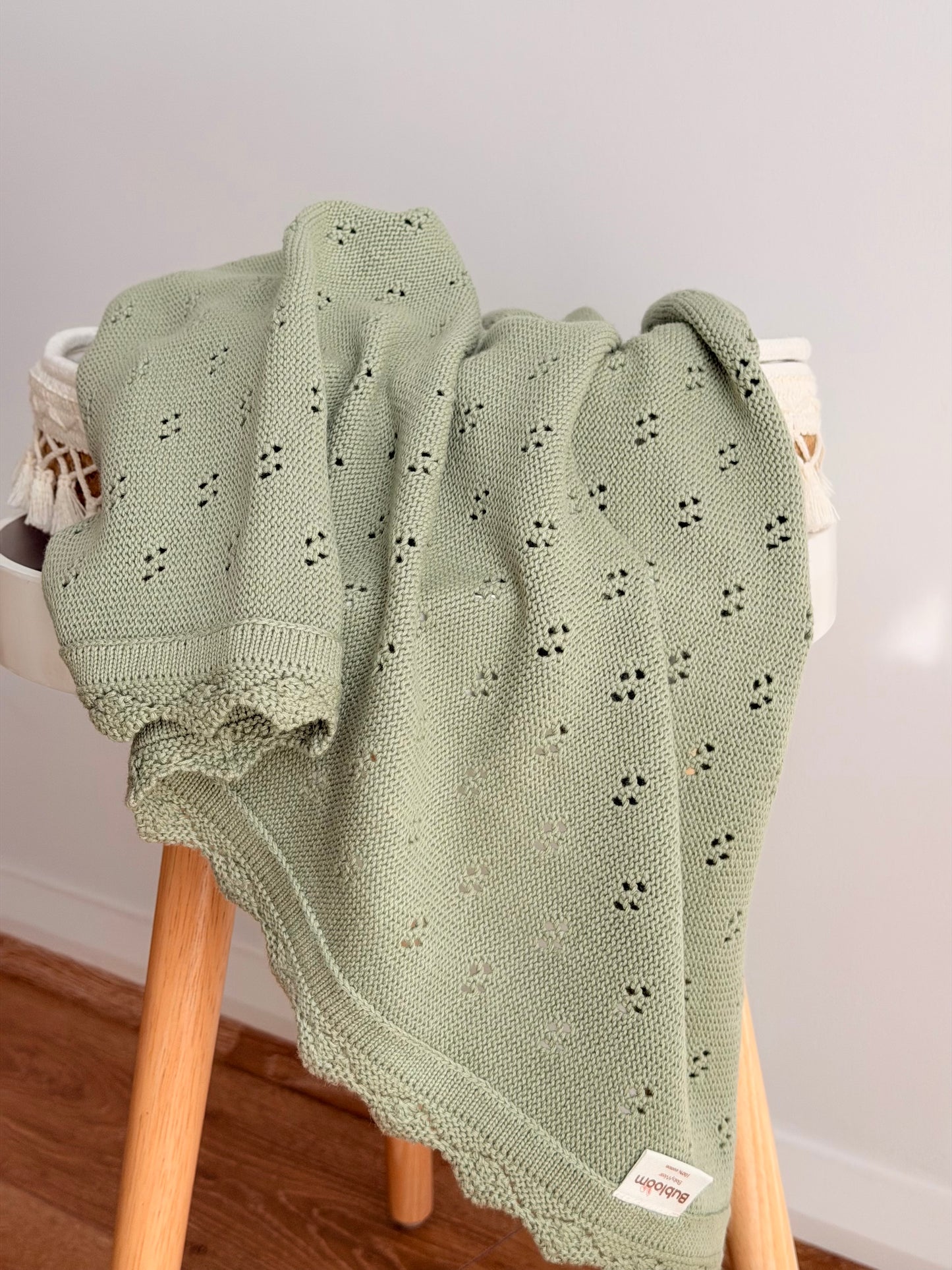 Pointelle Knit Blanket In Sage Green