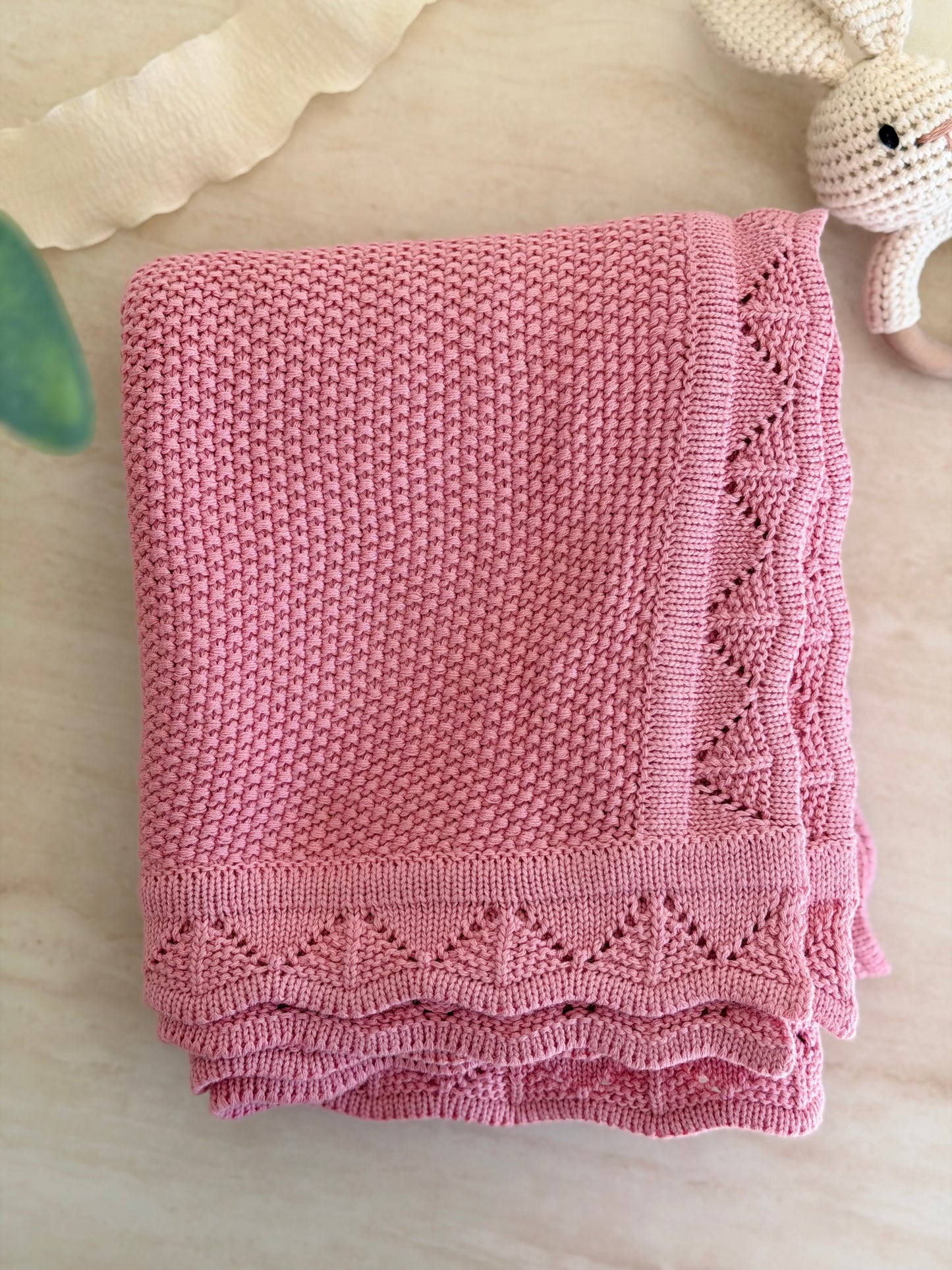 Heirloom Knit Blanket In Rose Petal