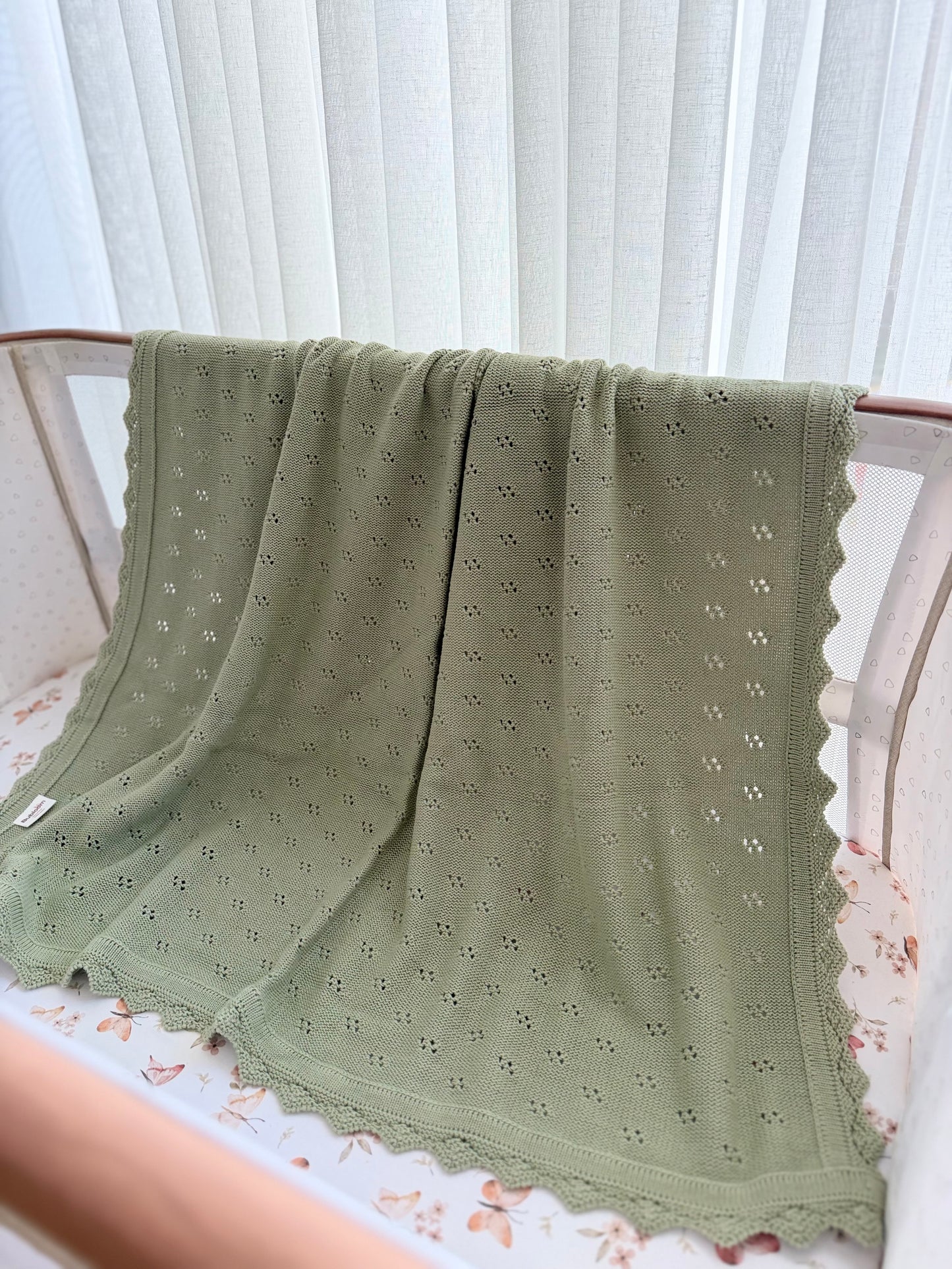 Pointelle Knit Blanket In Sage Green