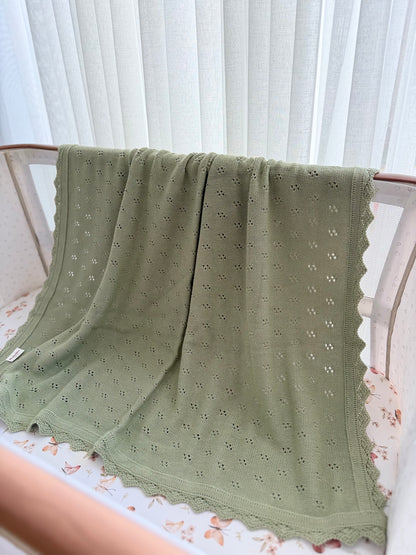 Pointelle Knit Blanket In Sage Green