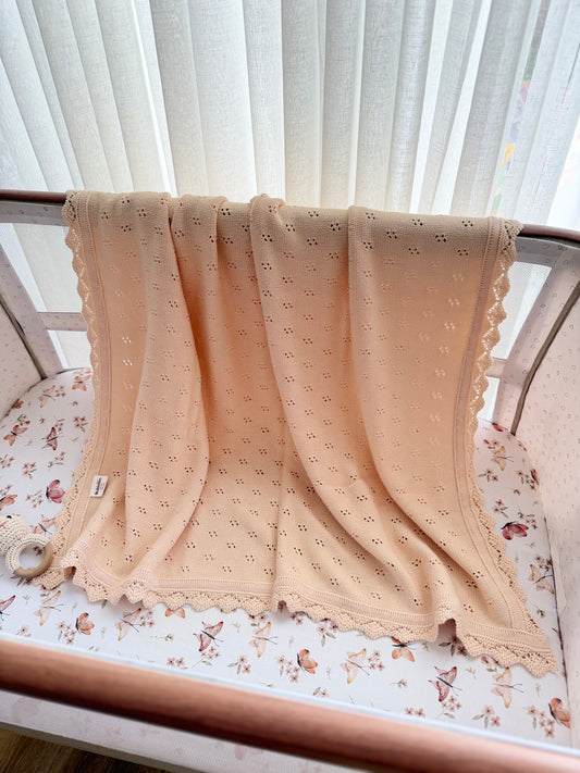 Pointelle Knit Blanket In Blush Bloom