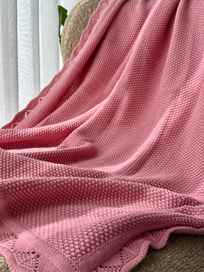 Heirloom Knit Blanket In Rose Petal