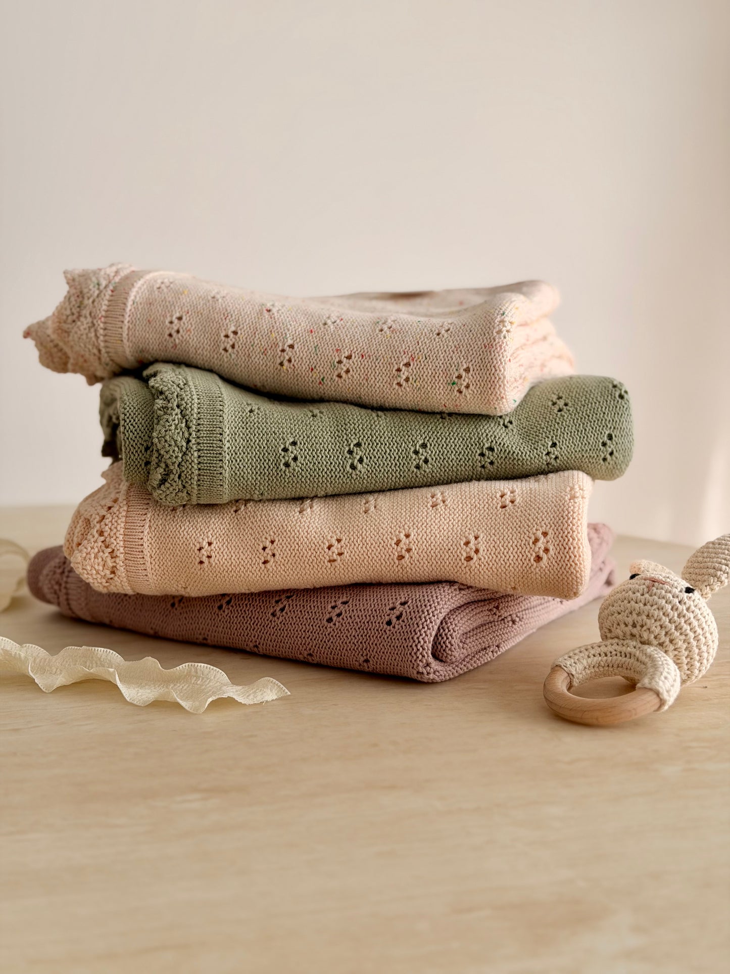 Pointelle Knit Blanket In Blush Bloom