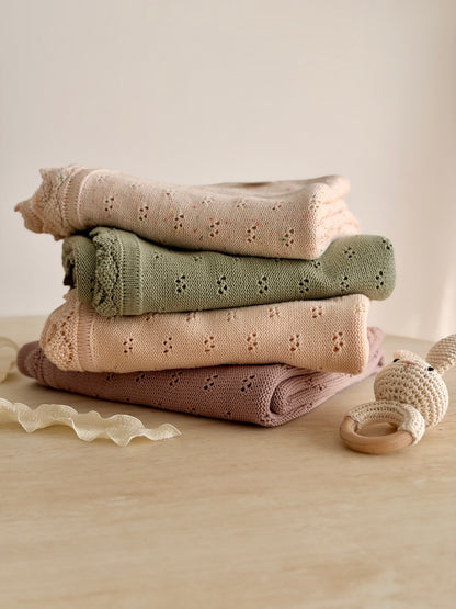 Pointelle Knit Blanket In Blush Bloom