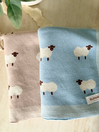 Sheep Knit Blanket In Blue