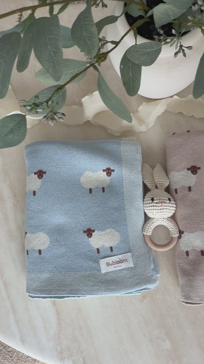 Sheep Knit Blanket In Blue