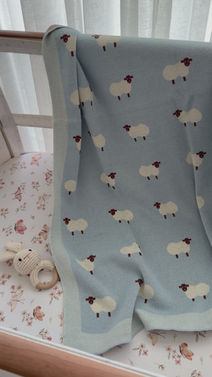 Sheep Knit Blanket In Blue