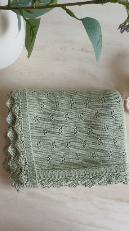 Pointelle Knit Blanket In Sage Green